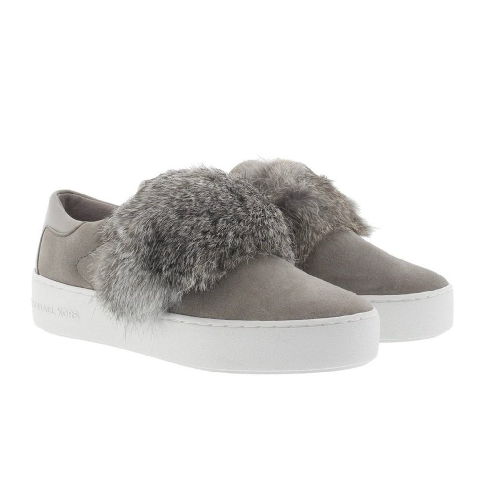 MICHAEL KORS Grey Fur Slip On Sneakers Size US 9.5